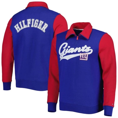 Tommy Hilfiger Royal/red New York Giants Aiden Quarter-zip Sweatshirt In Royal,red