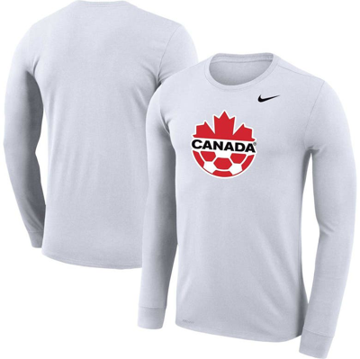 Nike White Canada Soccer Primary Logo Legend Performance Long Sleeve T-shirt