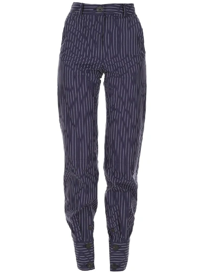 Jw Anderson Pinstriped Cotton Trousers In Navy Off Whiteblu