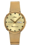 Mido Commander Automatic Mesh Strap Watch, 37mm In Gold