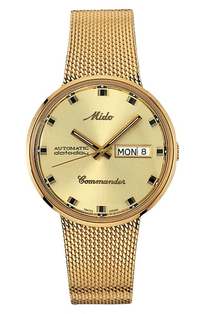 Mido Commander Automatic Mesh Strap Watch, 37mm In Gold