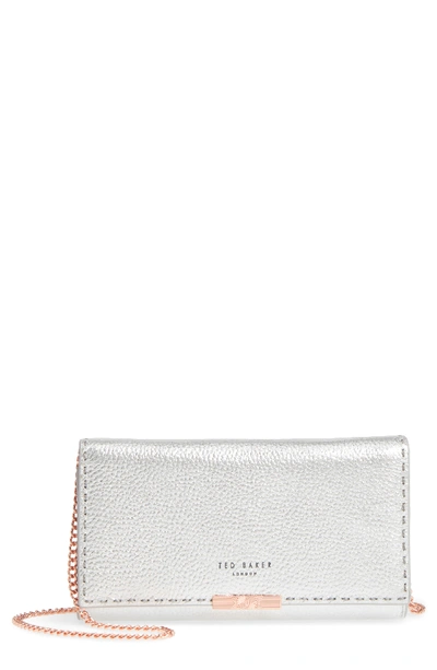Ted Baker Janet Metallic Leather Crossbody Matinee Wallet On A Chain - Metallic In Silver