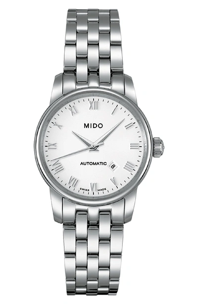 Mido Baroncelli Ii Automatic Bracelet Watch, 29mm In Silver/ White/ Silver