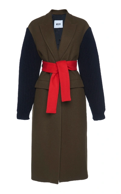 Msgm Color Block Belted Coat In Multi