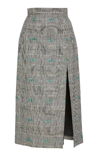 Alexa Chung Slit Front Wool Blend Pencil Skirt In Plaid
