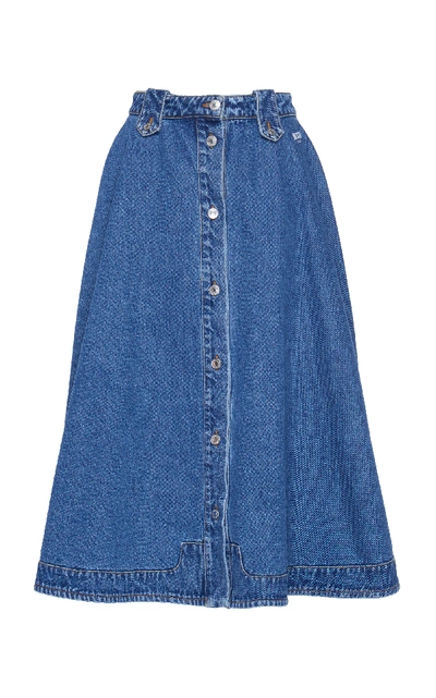 Msgm Front Button Midi Denim Skirt In Blue