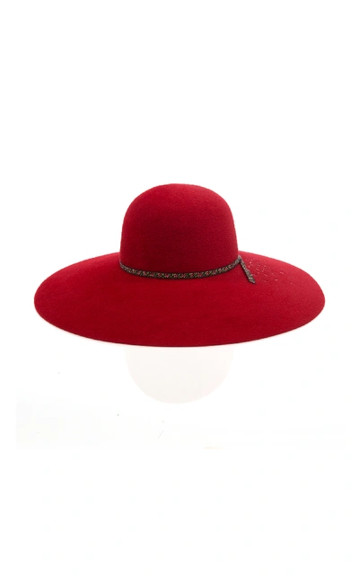 Maison Michel Blanche Capeline Embellished Felt Hat In Red