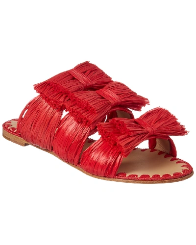 Pour La Victoire Layne Raffia Slide Sandals In Red