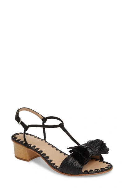 Pour La Victoire Women's Julie Nubuck Leather & Raffia T-strap Block Heel Sandals In Black