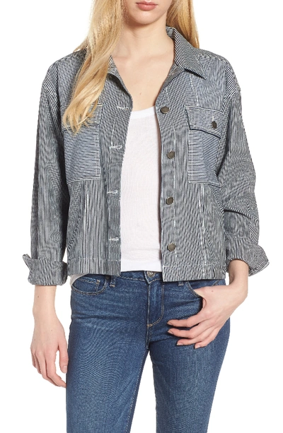 Splendid Stripe Crop Jacket In Dark Wash