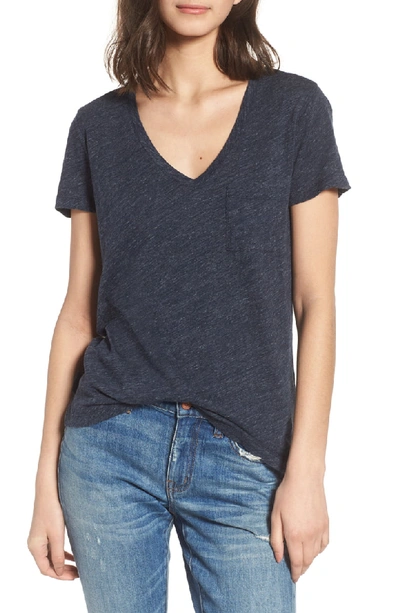 Madewell Whisper Cotton V-neck Pocket Tee In Heather Indigo