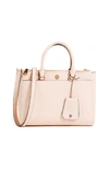 Tory Burch Small Robinson Double-zip Leather Tote - Pink In Pale Apricot / Royal Navy