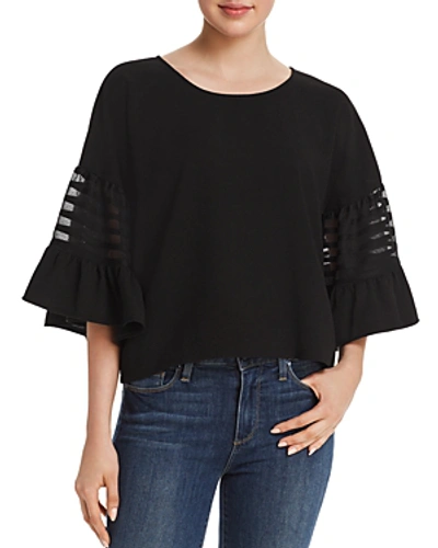 Aqua Embroidered-inset Bell Sleeve Top - 100% Exclusive In Black