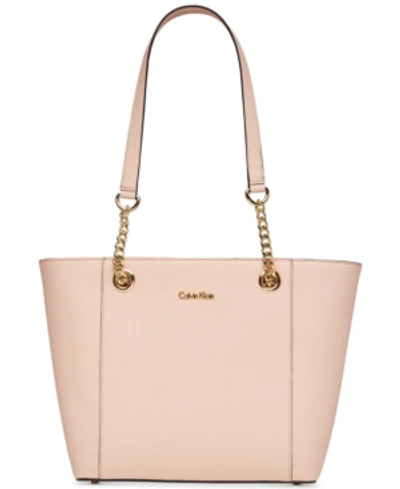 Calvin Klein Hayden Saffiano Leather Large Tote In Desert Taupe