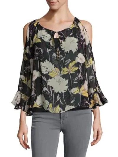 Ella Moss Floral Cold Shoulder Top In Black Multi