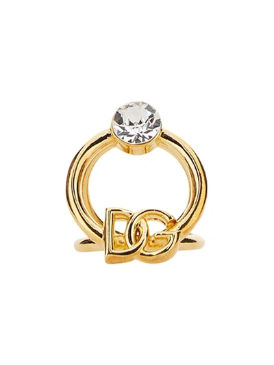 Dolce & Gabbana Rhinestone And Logo Ring In Oro
