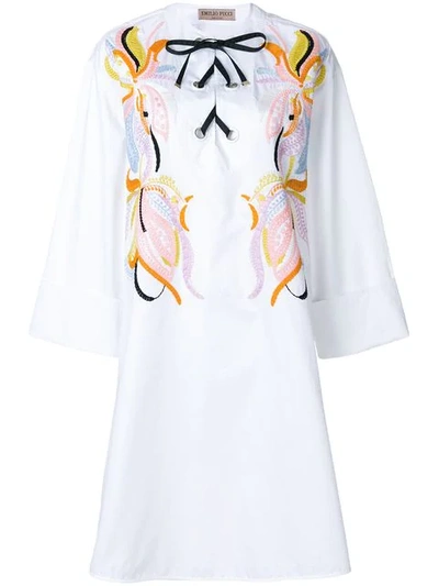 Emilio Pucci Embroidered Lace-up Dress In White