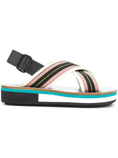 Marni Striped Leather-trimmed Slingback Sandals In Multicolour