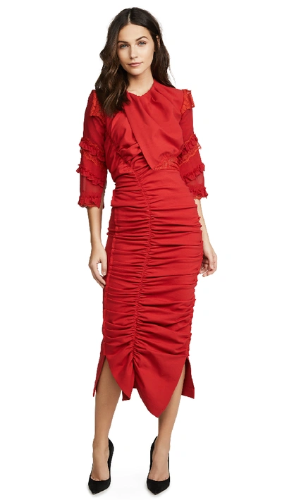 Preen By Thornton Bregazzi Ginger Ruched Dress In Red