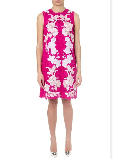 Dolce & Gabbana Fuxia Lace Dress With Floral Applications