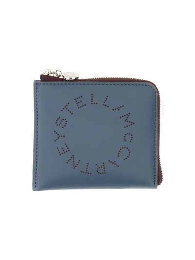 Stella Mccartney Logo Perforated Zipped Wallet In Blu