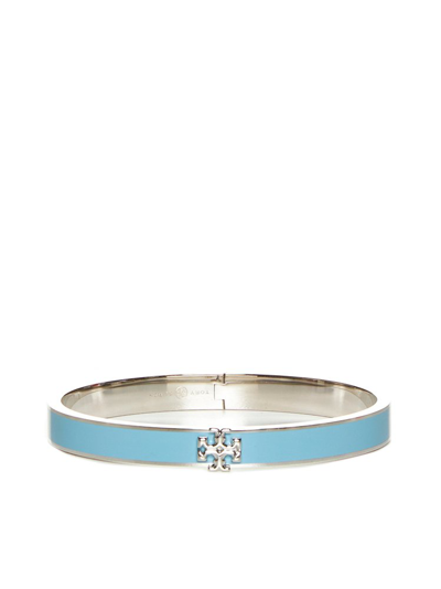 Tory Burch Kira Logo In Silver,light Blue