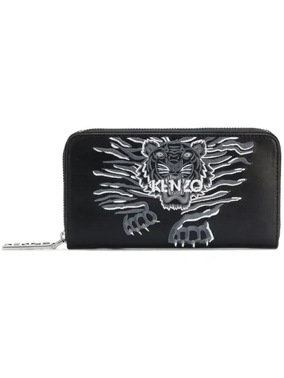 Kenzo Tiger Zip Around Wallet In Black
