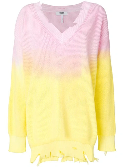 Msgm Tie-dye Destroyed Cotton Sweater In Multi