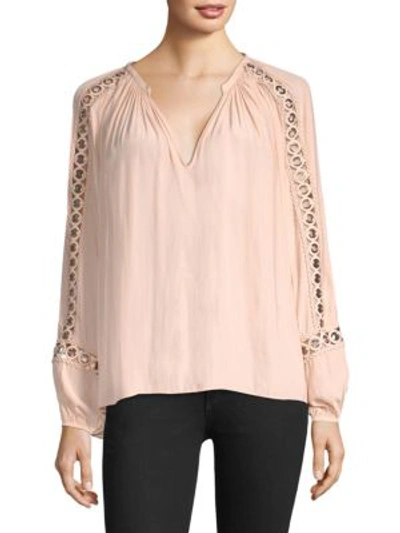 Ramy Brook Sera V-neck Long-sleeve Blouse With Grommet Trim In Blush