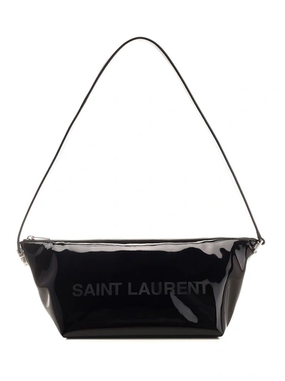 Saint Laurent Logo Printed Zip In Black