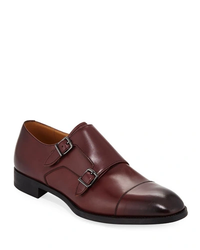 Giorgio Armani Leather Double-monk Shoe In Maroon