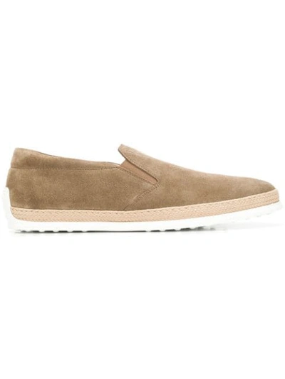 Tod's Suede Espadrille Slip-on Sneaker, Tan In Grey