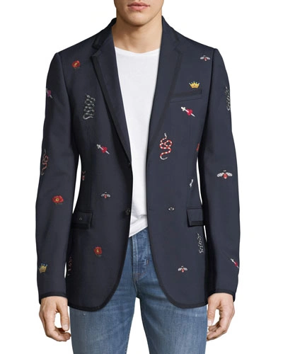 Gucci Wool Mohair Embroidered Jacket In Blue