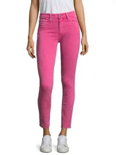 Paige Hoxton Skinny Ankle Jeans With Raw-hem In Vintage Hot Pink