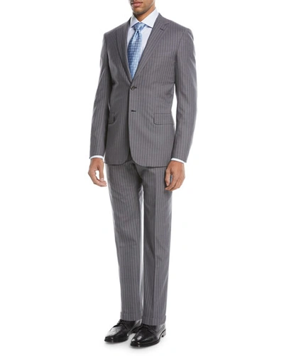Brioni Super 150s Wool Twin-stripe Two-piece Suit In Gray