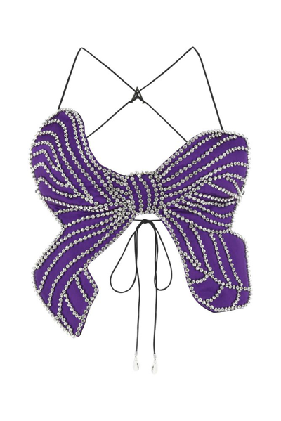 Area Embellished Satin Bow Top In Purple