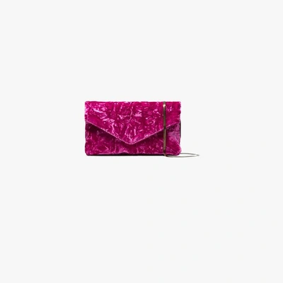 Dries Van Noten Pink Envelope Crushed Velvet Clutch Bag In Pink & Purple