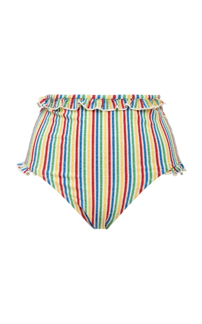 Solid & Striped The Leslie Ruffled High Waist Bikini Botom In Stripe