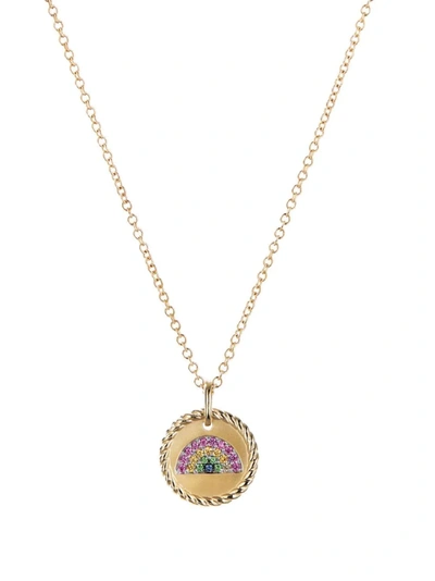 David Yurman Cable Collectibles Rainbow Necklace With Pink Sapphire, Yellow Sapphire & Tsavorite In 18k Gold