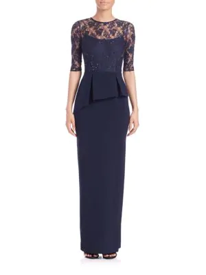 teri jon by rickie freeman embellished lace peplum gown