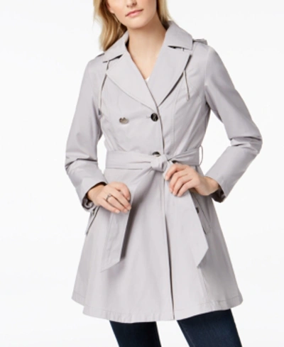 Laundry By Shelli Segal Belted Skirted Trench Coat In Cool Grey