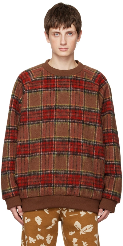 Undercover Oversized Checked Brushed Wool-blend Sweatshirt In Brown