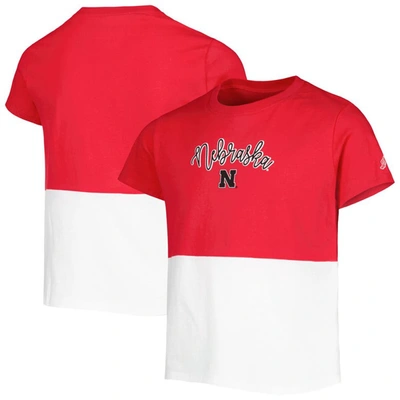 League Collegiate Wear Kids' Girls Youth  Scarlet/white Nebraska Huskers Colorblocked T-shirt In Scarlet,white