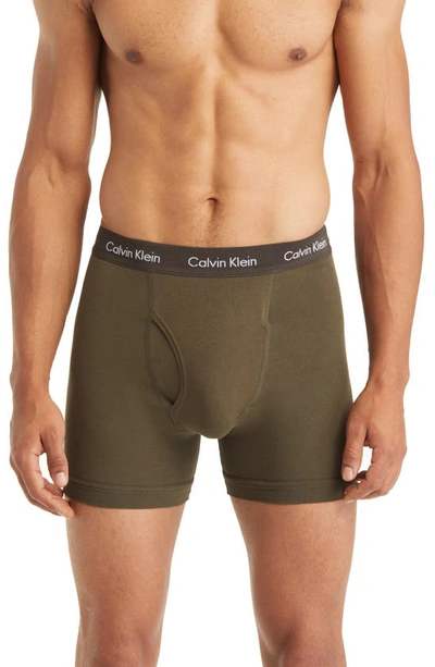 Calvin Klein 3-pack Stretch Cotton Boxer Briefs In Olive/ Maroon/ Coral