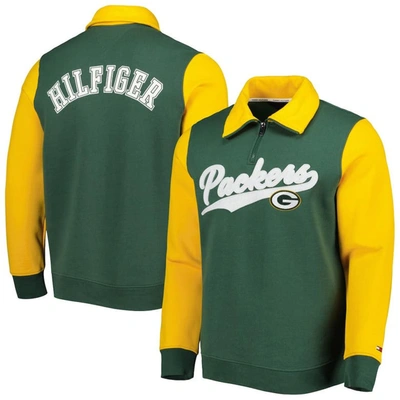 Tommy Hilfiger Green/gold Green Bay Packers Aiden Quarter-zip Sweatshirt In Green,gold