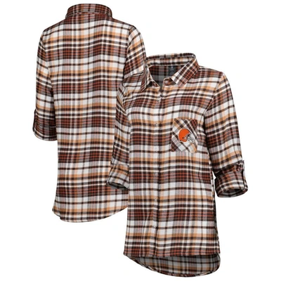 Concepts Sport Brown Cleveland Browns Mainstay Plaid Full-button Long Sleeve Nightshirt