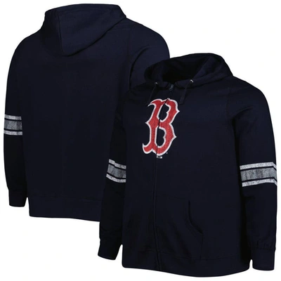 Profile Women's Navy, Heather Gray Boston Red Sox Plus Size Front Logo Full-zip Hoodie In Navy,heather Gray