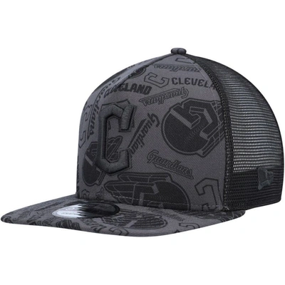 New Era Black Cleveland Guardians Repeat A-frame 9fifty Trucker Snapback Hat