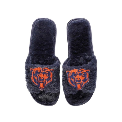 Foco Navy Chicago Bears Rhinestone Fuzzy Slippers