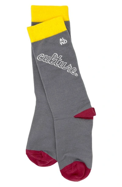 A Life Well Dressed Statement Culture Cotton Blend Crew Socks In Grey/ Yellow/ Rose